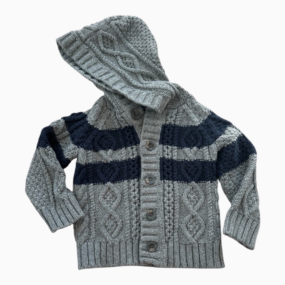 babyGap Gray and Navy Knit Sweater w/Hood